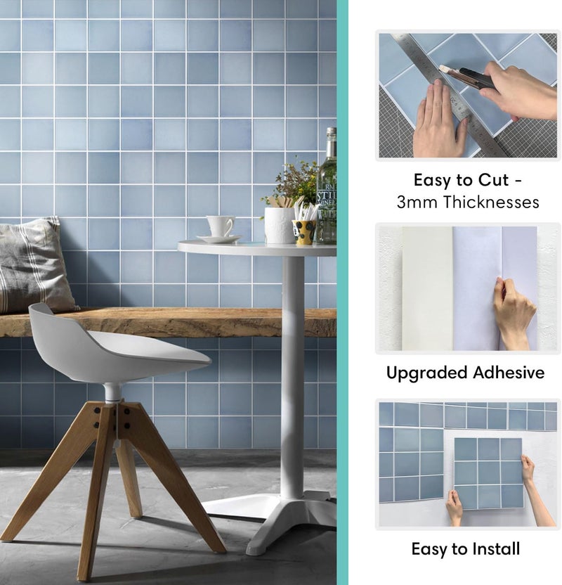 Commomy 10 Pcs Matte 3D Peel and Stick Tile 11.8"x11.8" Ultralight PVC Square Peel and Stick Backsplash for Kitchen Stick on Tiles for Bathroom,Living Room,Fireplace,Interior Wall Decor,Blue - Image 5